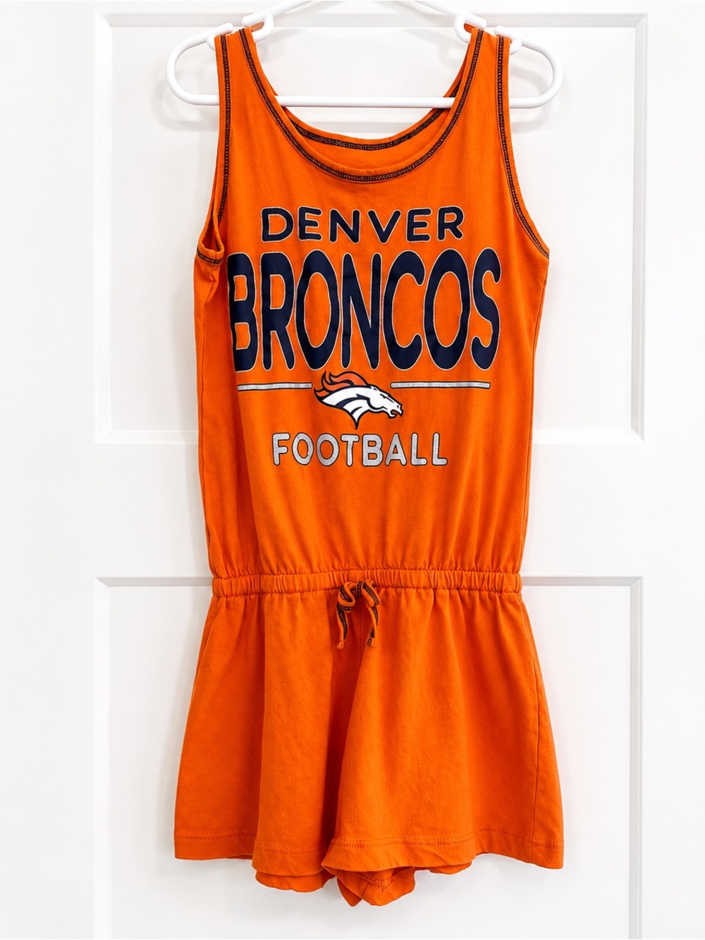 Denver Broncos NFL Orange Drawstring Romper Girls, 7/8